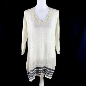 *Johnny Was M Semi-Sheer Embroidered Tunic Blouse